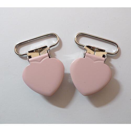 25pcs 1'' 25mm #35 POWDER PINK COLOR Heart Shape Suspender Clips