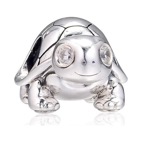 Clear CZ Eyes Turtle Silver Beads for Charms Bracelets Summer Silver 925 Jewelry Fashion DIY Charm Beads for Jewelry Making