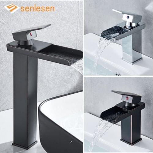 Senlesen Waterfall Bathroom Faucet Hot Sale Deck Mounted Chrome Brass Vanity Sink Mixer Tap Hot & Cold Water