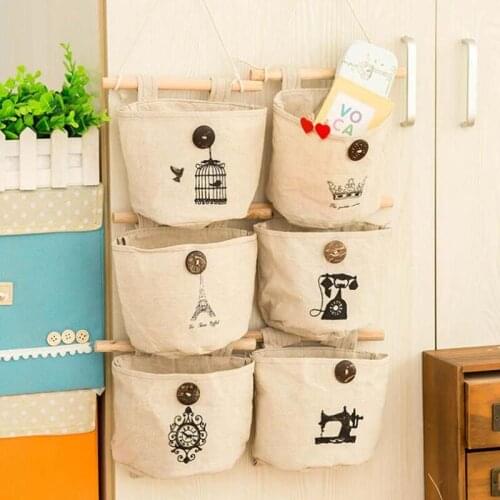 1 Pcs Cotton and Linen Hanging Bag Nostalgia Hanging Storage Bag Storage Tools