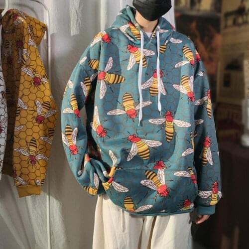 Men New Hoodie Suit Fashion Print Autumn Casual Men Autumn Winter Bees Long Sleeve Hoodie Pocket Thick Warm Sweatshirt Pullover