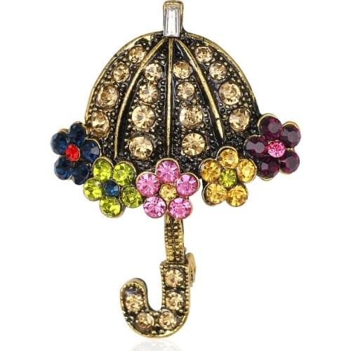 Vintage Crystal Umbrella Brooches Decorative Accessories Retro Wedding Bridal Jewelry Flower Brooch Bouquet Pin Jewelry AC053