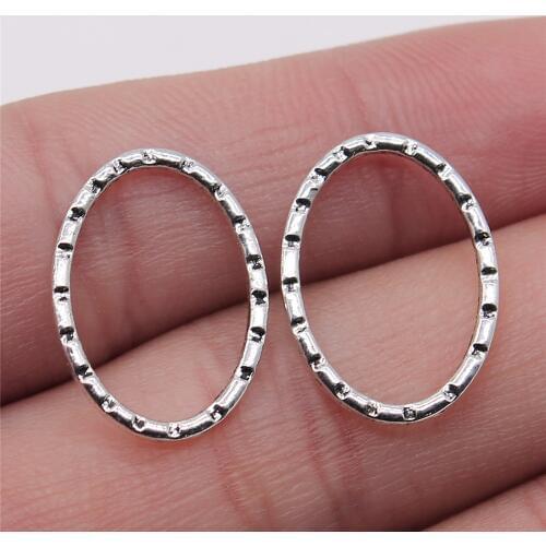 WYSIWYG 20pcs/lot 15x20mm Carved Oval Circle Connector Charms Pendant Diy Jewelry Findings Antique Silver Color