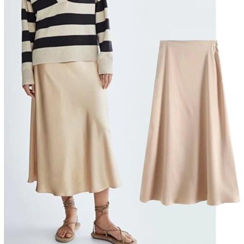 Jenny&Dave Skirts Womens Autumn England Style Fashion Solid Simple Satin Casual Skirt Women High Waist Faldas Mujer Moda Midi
