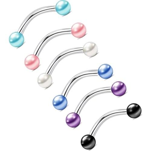 Pearl Acrylic Eyebrow ring nail Tongue Nipple Bar Ring Barbell Piercing Body Jewelry nose Piercing Rings 6 color wholesales