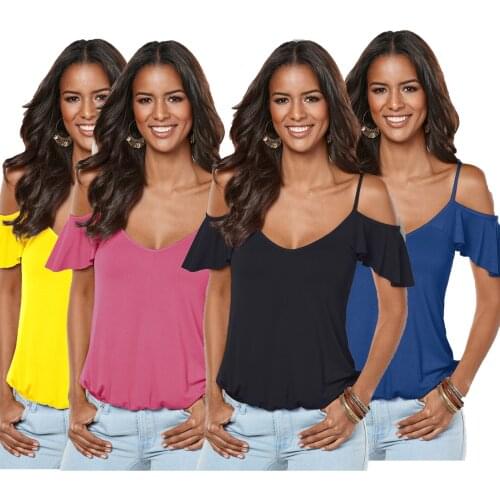 Women Summer T Shirts 2021 Casual T-shirt Sexy Off Shoulder Tops Ruffles Short Sleeve Cross Solid V-neck Ladies Loose Top Tees