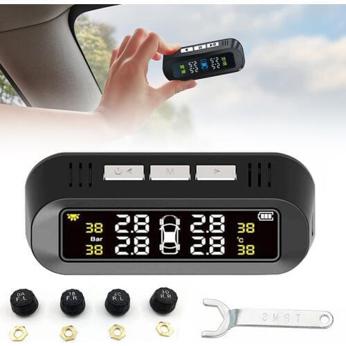 1set Car Auto Hidden Wireless Solar Tire Pressure Monitoring System 6 Alarm Modes With 4 External Sensor Accessories