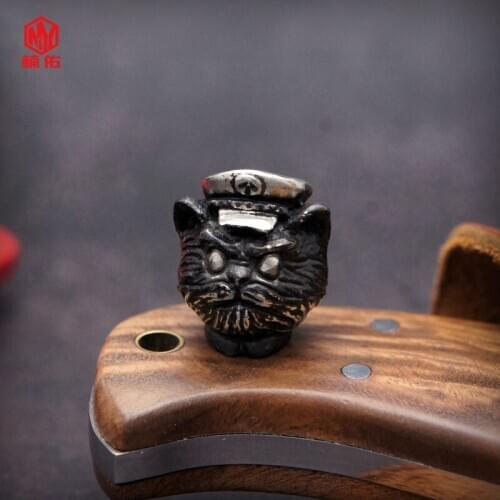 1PC Black Cat Sheriff White Copper EDC Paracord Beads Umbrella Rope Cord Lanyard Pendants Knife Beads Outdoor Knife Accessories