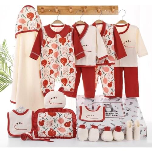 2021 Newborn Set pomegranate Print Cotton Baby Clothes Autumn Newborn Baby Sets Full Moon Maternal and Infant Supplie