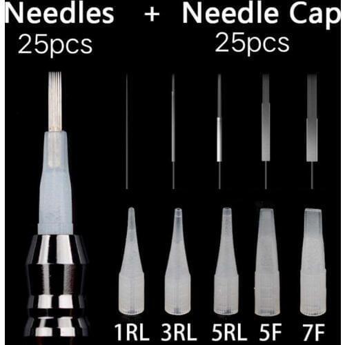 25Pcs 1RL/3RL/5RL/5F Needles And 25Pcs Tips Needles Caps For Permanent Tattoo Makeup Kits Good Quality Eyebrow Lips for tattoo