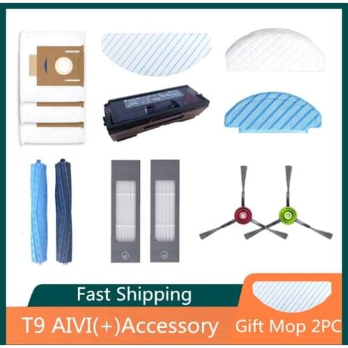 Cleaner Accessory Optional for ECOVACS T9AIVI Rubber Roller Main Brush HEPA Filter Side Brush Mop Cloth Charger Dustbin Dustbag