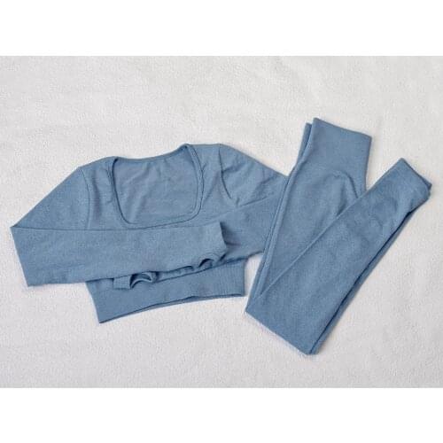 Seamless Yoga Set Long Sleeve Shirts Pants Women Tracksuit Sports Tight Gym Workout Running Fitness Suit