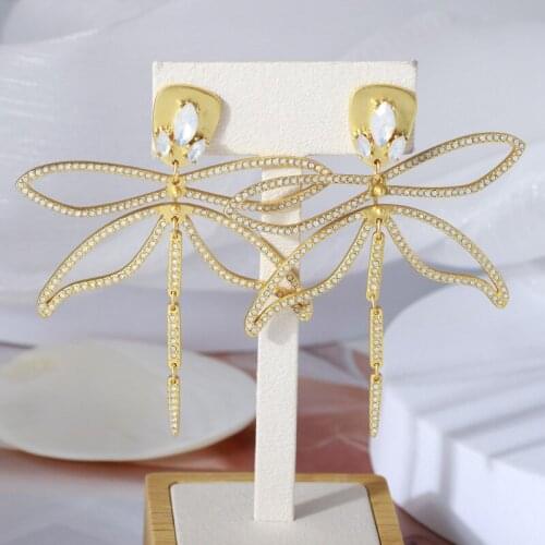 Large dragonfly earrings with diamonds 3D personality exaggerated temperament womens earrings