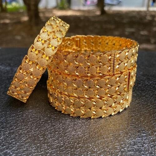 4pcs/lot Indian Bracelet Heart 24k Gold Dubai Bangles for Women Ethiopian Wedding Bride Gift Africa Bangle Saudi Arabia Jewelry