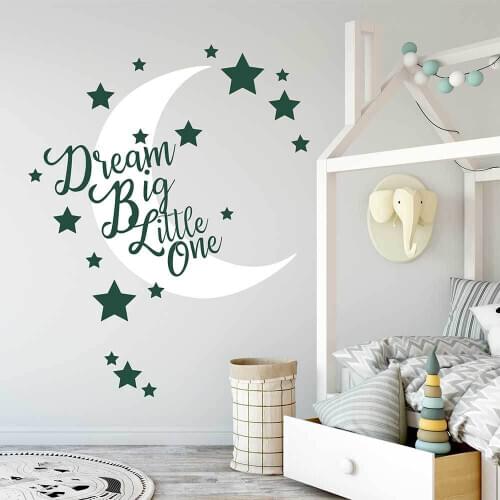 Moon and Stars Nursery Decor Removable Vinyl Baby Room Wall Stickers Lettering Dream Big Little One Bedroom Home Decor AY085
