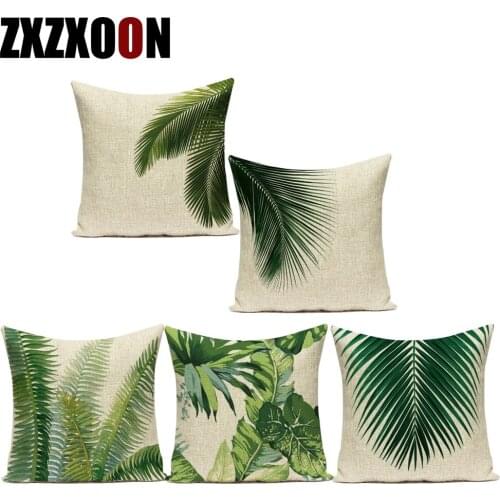 Polyester Decorative Throw Pillows Monstera Palm Leaf Tropical Green Plant Pillow Cushion Cover for Sofa Living Room Car