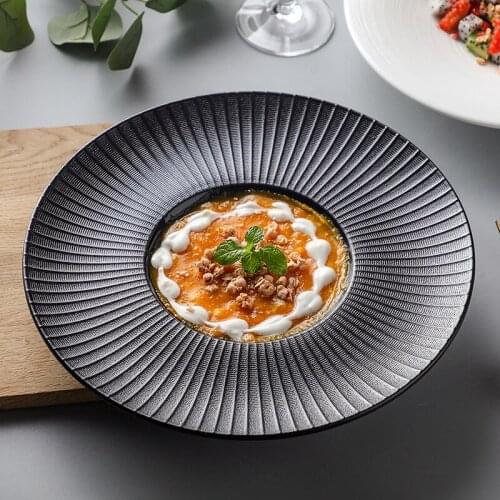 European dinner plates black household simple ceramic tableware pasta steak plates Nordic hotel commercial decoration plate