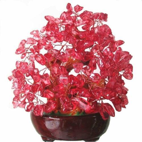 Feng Shui Red Crystal Money Tree Bonsai Style Decoration for Wealth and Luck