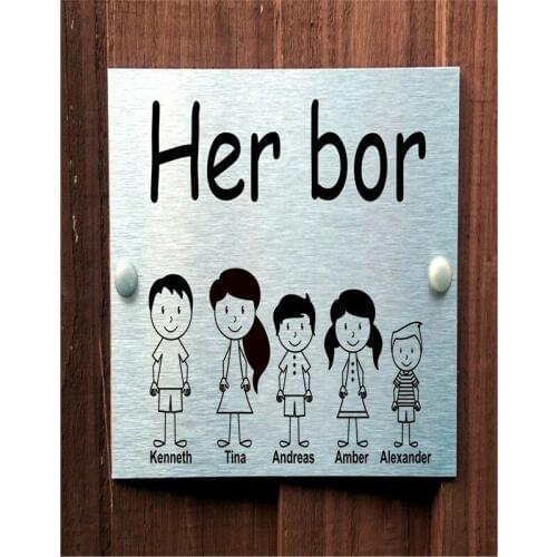 Customized Norwegian Door Plaque Family House Name Signs for 5 People
