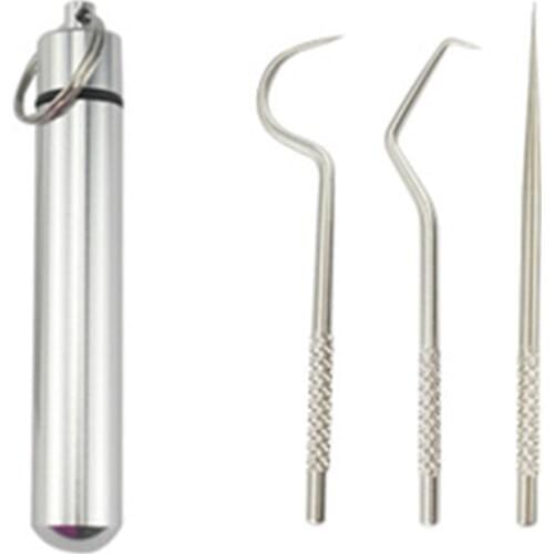 Teeth Cleaning Stainless Steel Toothpick Set Aluminum Metal Flossing Tool Portable Holder Outdoor With Reusable Food Fruit Picks