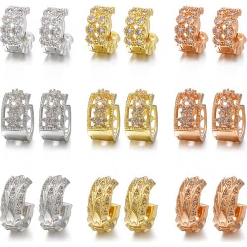 JUWANG New Fashion Luxury Hoop Earrings Jewelry Gold Silver Color Crystal Earrings For Women Wedding Party Decoration