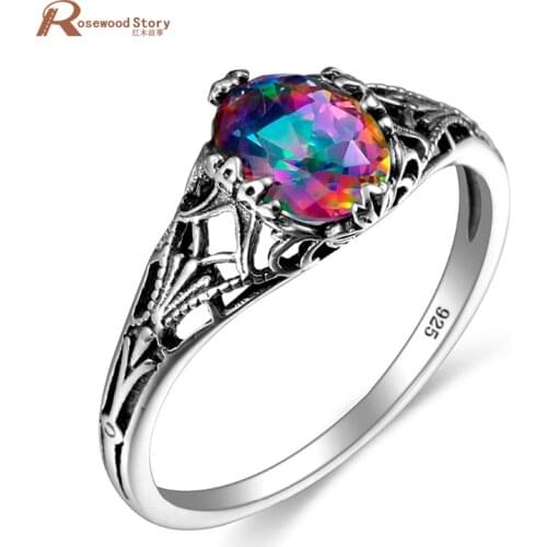 Vintage Silver Rings For Women Ring Mystic Topaz Wedding Ring Real 925 Sterling Silver Fire Oval Victoria Wieck Fine Jewelry Hot