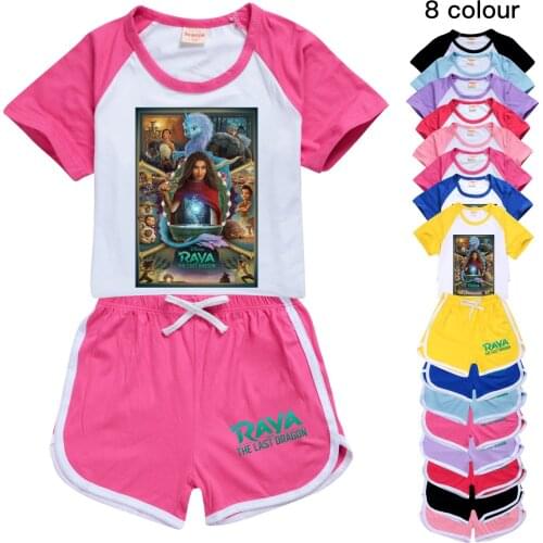 Raya and The Last Dragon Girls Boys Summer Set Kids Sports T shirt +Pants 2-piece set Baby Clothing Comfortable outfits Pyjamas