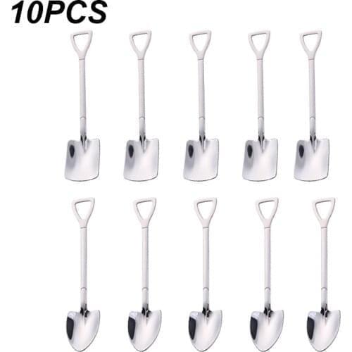 10Pcs 410 Stainless Steel Creative Spade Spoon Fruit Spoon Dessert Ice Cream Ice Cream Spoon Coffee Spoon Tableware