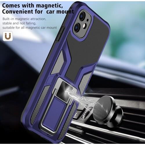 Magnetic Car Mount Cover For iPhone 12 Pro 11 XS MAX XR X 8 7Plus SE 2020 12Mini Shockproof Silicone Kickstand PC+TPU Phone Case