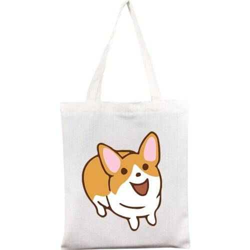 Fashion Shiba Inu printed shoulder bag female casual student handbag simple canvas bag