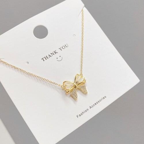 Kroean Trendy Simple Shiny Zircon Bow Pendant Necklace For Women Party Temperament Elegant Fashion Jewelry Gifts Clavicle Chain