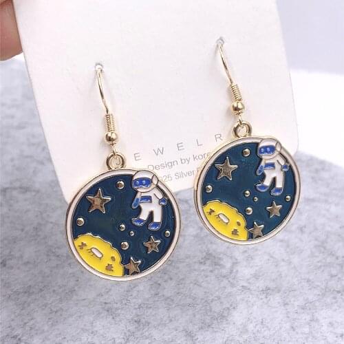 Fashion Simple Earth Astronaut Earrings For Women Female Earring