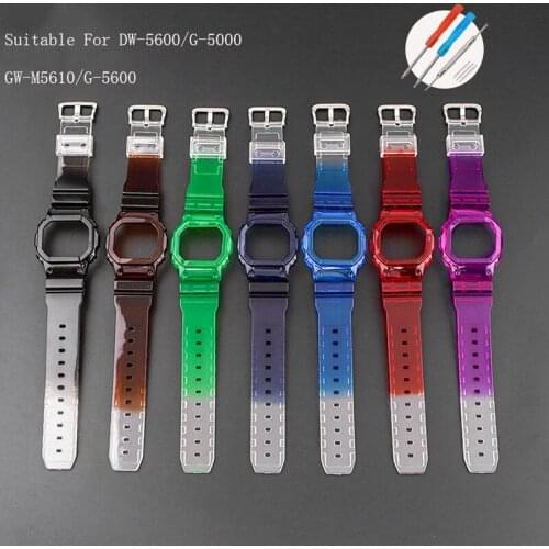 Soft Silicone Rubber Strap Gradient Transparency Wristband For Casio G-SHOCK DW-5600/G-5000 GW-M5610/G-5600 Resin Watch Case