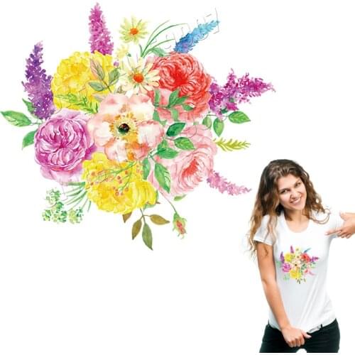 Flowers Stickers For Woman T-Shirts Handmade Household Printed Style Parches Washable DIY Heat Transfer Patches On Clothing