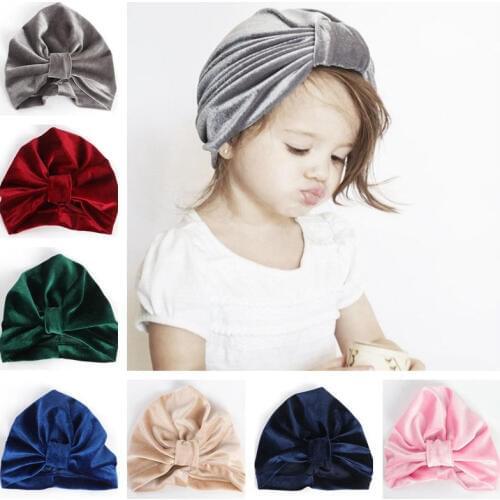 New Velvet Baby Hat Girls Autumn head wraps Baby Boy Cap Photo Props Elastic Infant Beanie Turban Hat Baby Accessories H138S