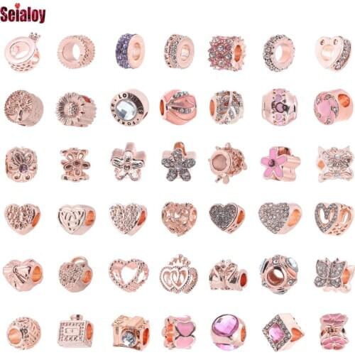 Seialoy Rose Gold Beaded Charm Fit Bracelet & Necklace For Women Snake Bone Bracelet & Bangle Accessory Beads BD2041-2080