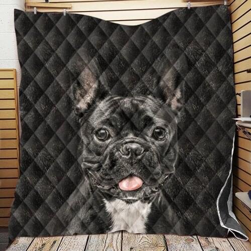 Custom DIY Print Bulldog Sherpa Blanket on Bed Animal Dog Throw Blanket for Adult Brown Gray Bedding Mantas Para Cama
