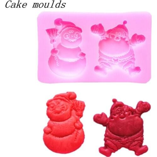 Wholesale Silicone mold K327 Xmas snow man Santa Claus shape Decoration Fondant cake mould Baking mold