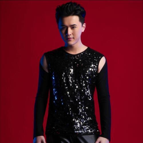 S-4xl New Mens Paillette T-shirts Slim Dj Costumes Ds Performance Wear Nightclub Plus Size Sequins Tops Singer Stage Clothing