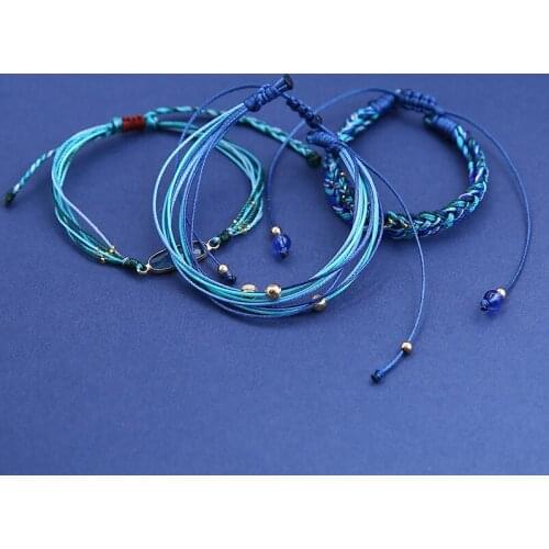 Blue Hand Woven Cord Copper Bead Bracelets for Women Boho Crystal Bracelet Jewelry Wholesale High Quality Rope Wax Line Bracelet