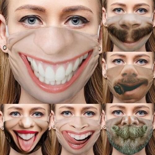 Halloween funny beard mouth cosplay mask unisex face decoration dust removal reusable face funny calico mask