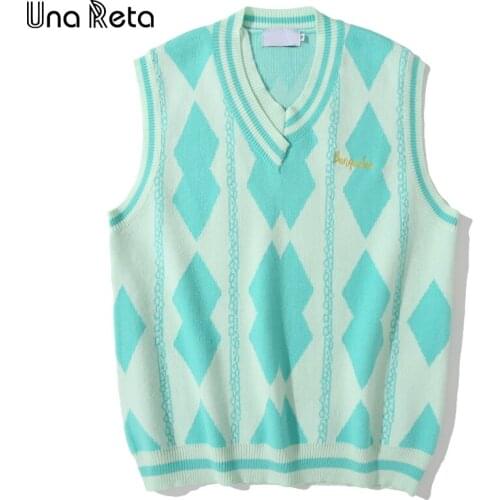 Una Reta Sleeveless Sweater Men Streetwear Men Clothes Autumn Pullover Men Pull Homme Argyle V Neck Couple Sweater