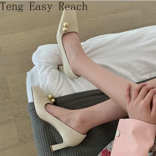 2021 Genuine Natural Leather Square Toe Thick High Heels Office Working Women Luxury Designer Shoes Stiletto Pumps Lady