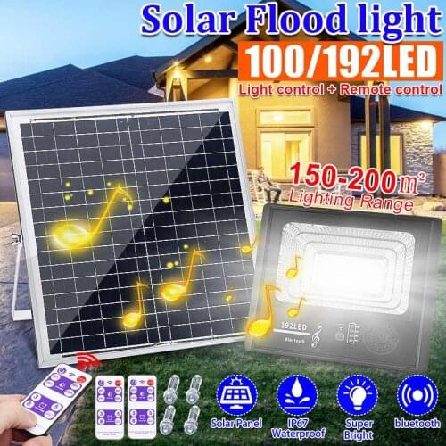 200W Bluetooth Music Solar Light with Remote Control Waterproof Garden Street Landscape Solar Panel Spotlight Wall Flood Lamp