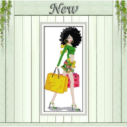 Return from shopping girl woman lady counted printed on canvas DMC 14CT 11CT DIY Cross Stitch chinese Embroidery Needlework kits