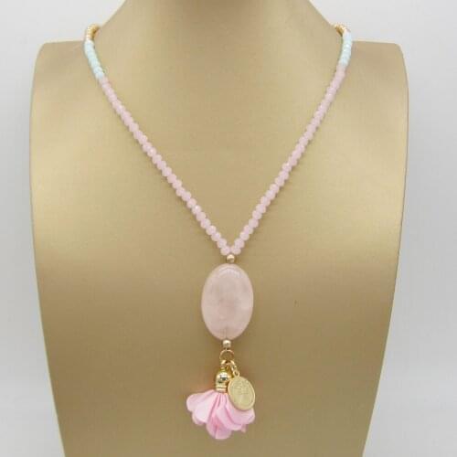 High Quality Pink Natural Stone Pendant Crystal Necklace for Woman Fashion Jewelry Luxury Party Necklace Clothing Accessories