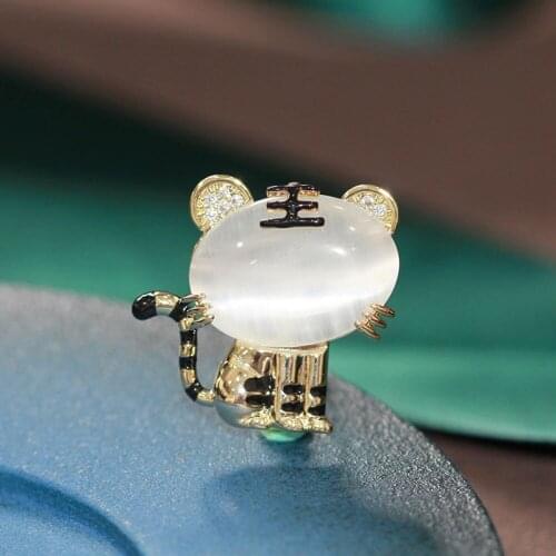 Wuli&baby Lovely Opal Tiger Brooches For Women Unisex Designer Small Lunar Year Tiger Brooch Pin Gifts