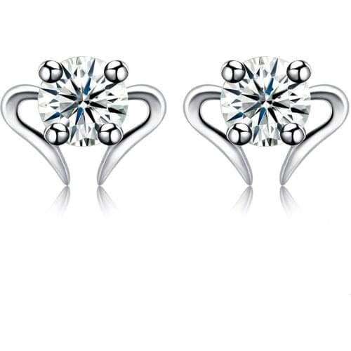 ZEMIOR Cute Heart Earrings For Women Genuine 925 Sterling Silver Clear Round 5A Cubic Zirconia Stud Earring Fine Jewelry