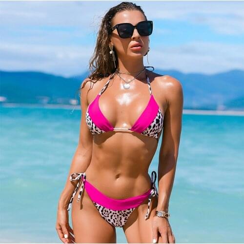 Summer Womens Swimwear Push Up Separate Sexy Leopard Print Micro Solid Bikini Set Bathing Suits Swimsuits Woman Clothes 2021