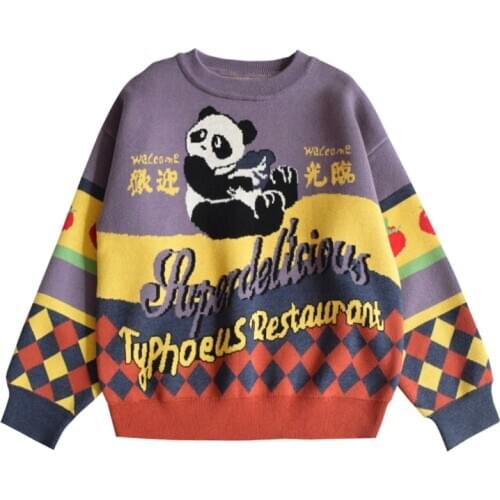 Cotton Warm Cartoon Panda Print Christmas Sweater Pullover Women Tops Autumn Winter Sweaters Bottoming Clothes Knitwear Df66